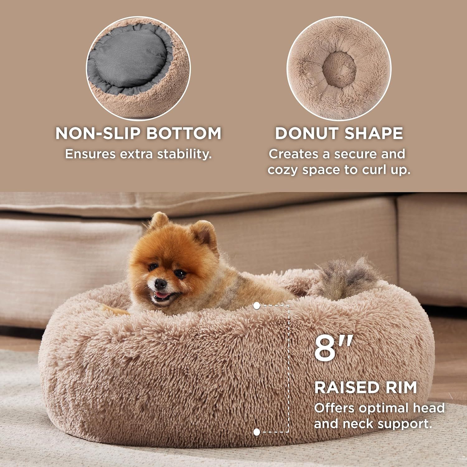 Pet Round Fluffy Non Slip Plush Bed
