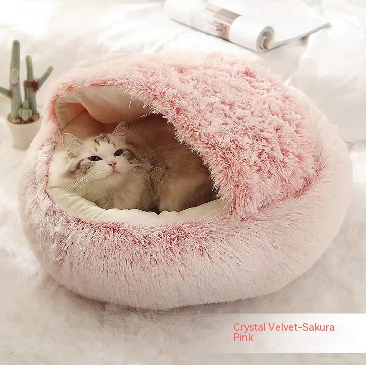 Pet 2-In-1 Round Plush Winter Warm Bed House