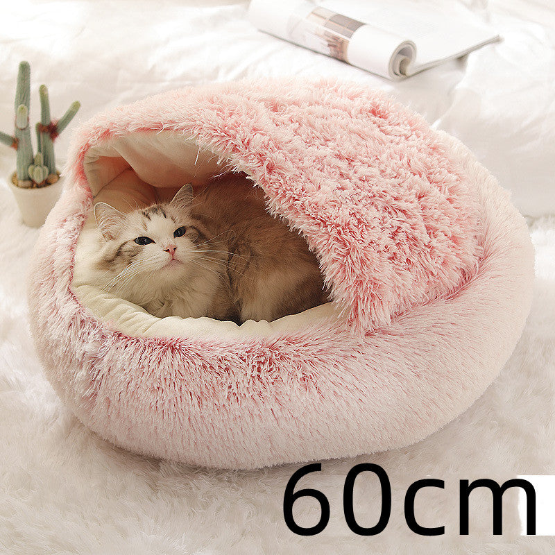 Pet 2-In-1 Round Plush Winter Warm Bed House