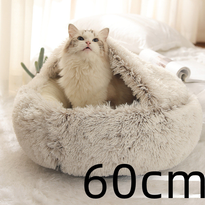 Pet 2-In-1 Round Plush Winter Warm Bed House