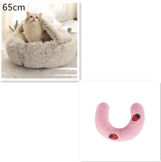 Pet 2-In-1 Round Plush Winter Warm Bed House