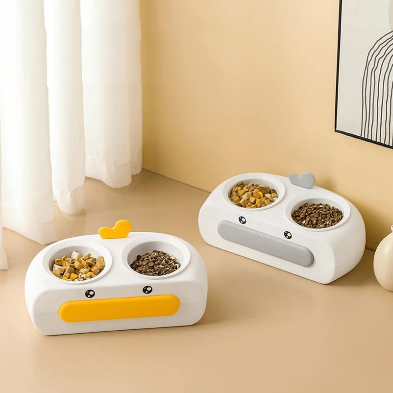 Duck Design Pet Double Bowl Feeding Tray For Food And Water