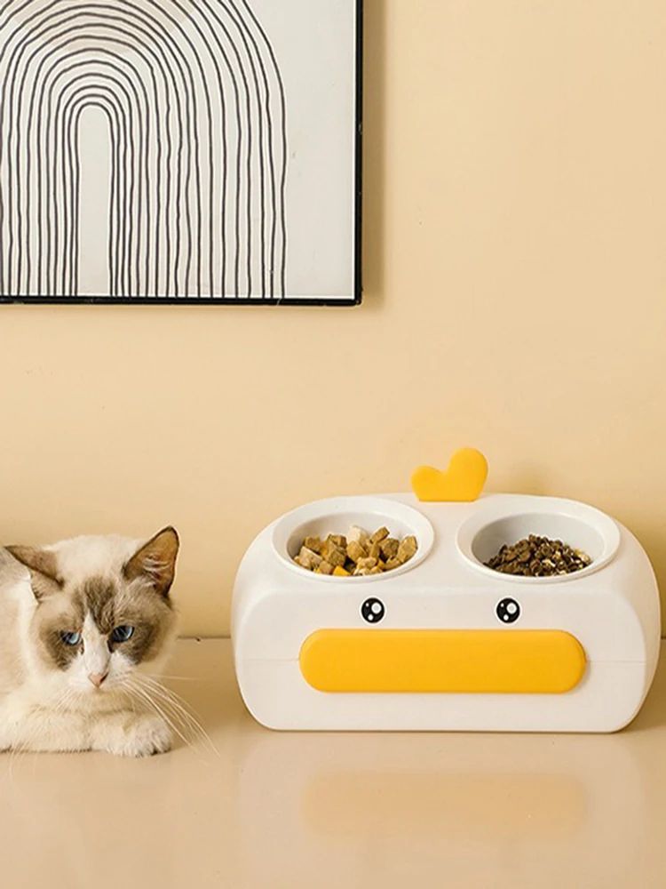 Duck Design Pet Double Bowl Feeding Tray For Food And Water