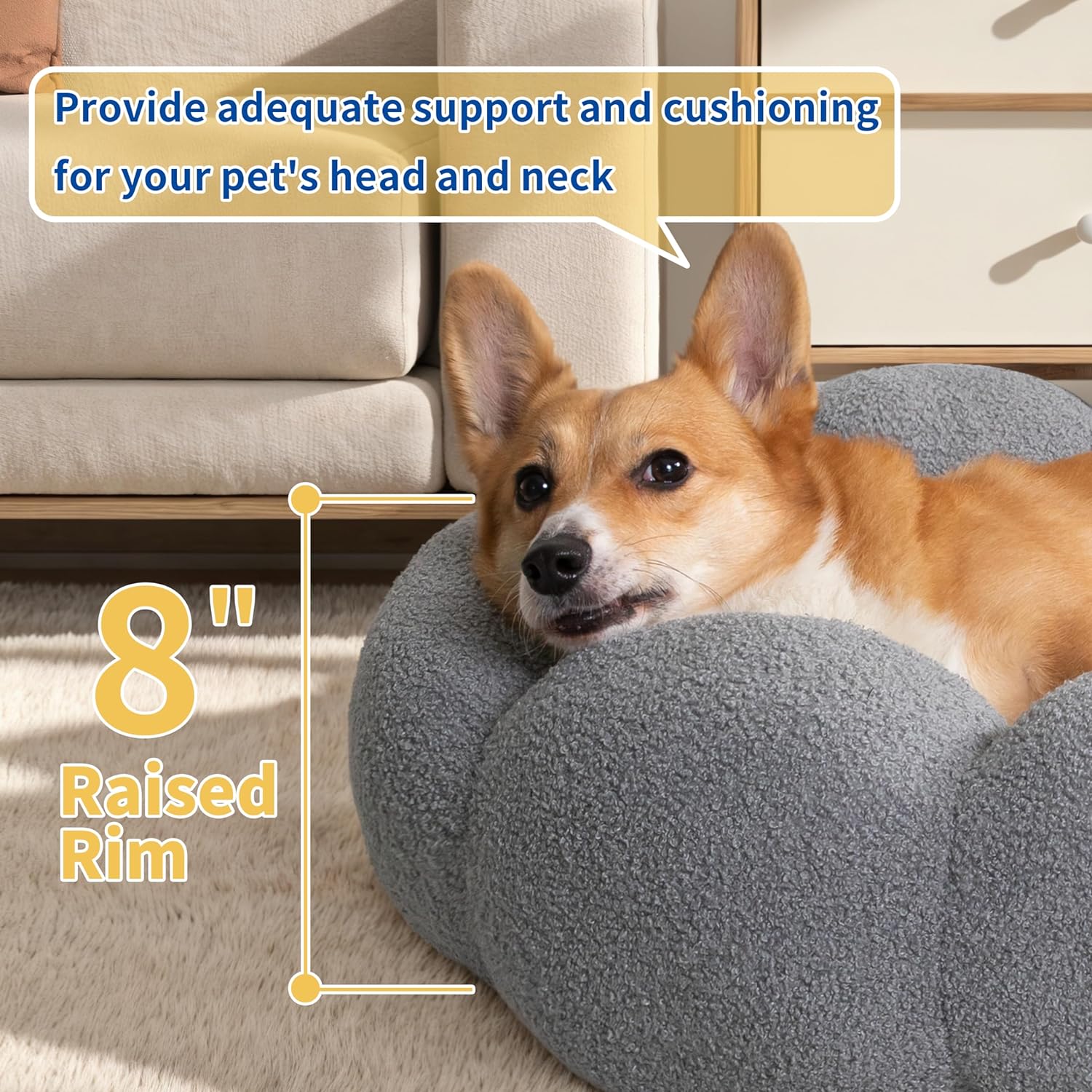 Pet Fluffy Flower Plush Donut Calming Bed