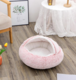 Pet 2-In-1 Round Plush Winter Warm Bed House