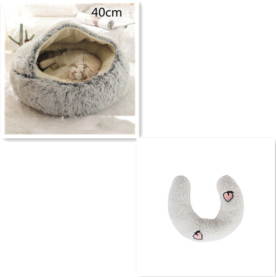 Pet 2-In-1 Round Plush Winter Warm Bed House