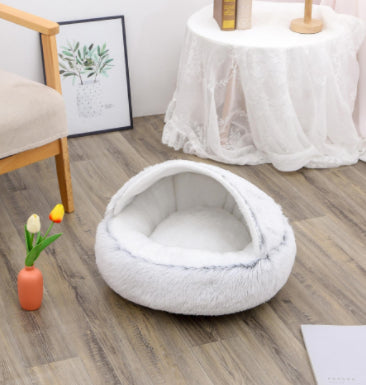Pet 2-In-1 Round Plush Winter Warm Bed House