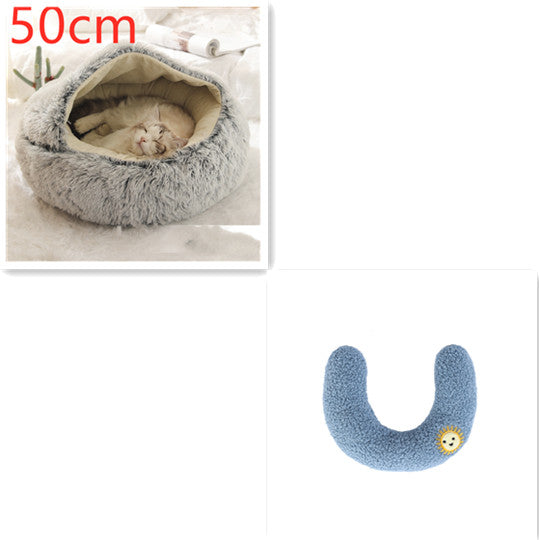Pet 2-In-1 Round Plush Winter Warm Bed House