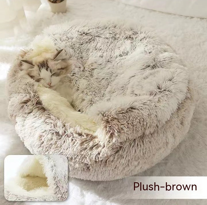 Pet 2-In-1 Round Plush Winter Warm Bed House
