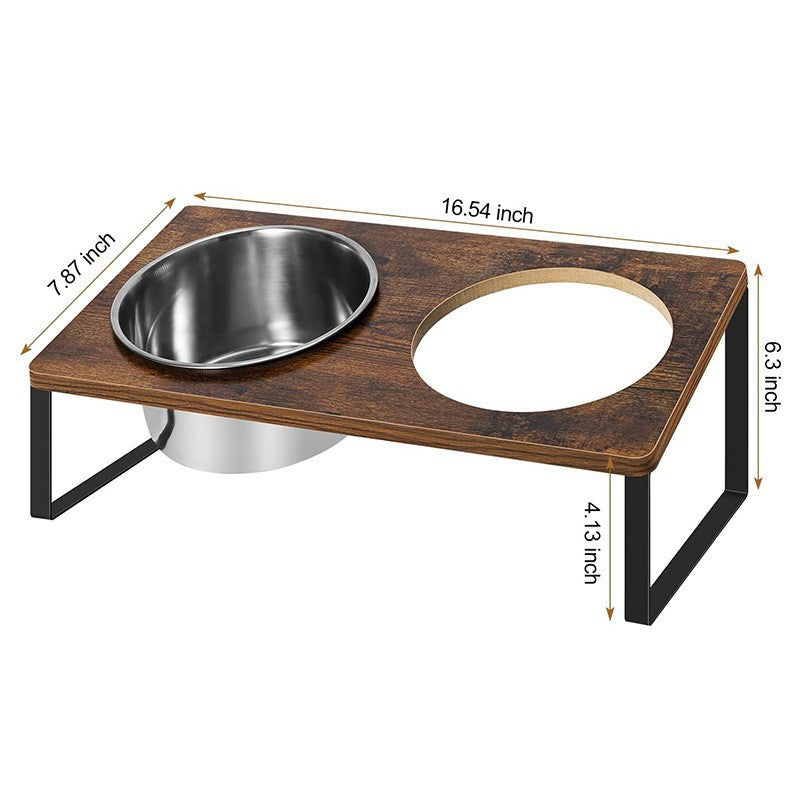 Stylish Log Pet Feeding Rack with Durable Iron Wood Bowls