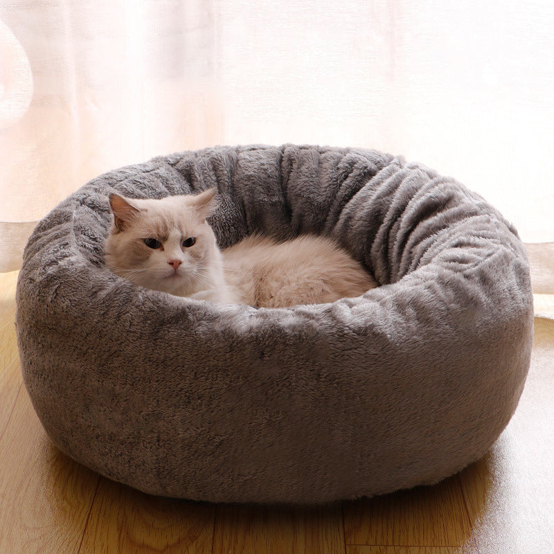 Round Plush Warm Pet Bed Fluffy Cushion Mat