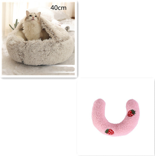 Pet 2-In-1 Round Plush Winter Warm Bed House