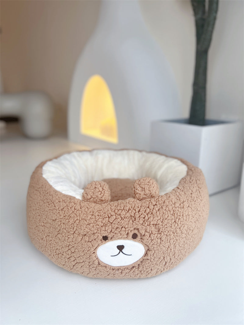 Cartoon Plush Pet Nest Round Bed For All Season Comfort