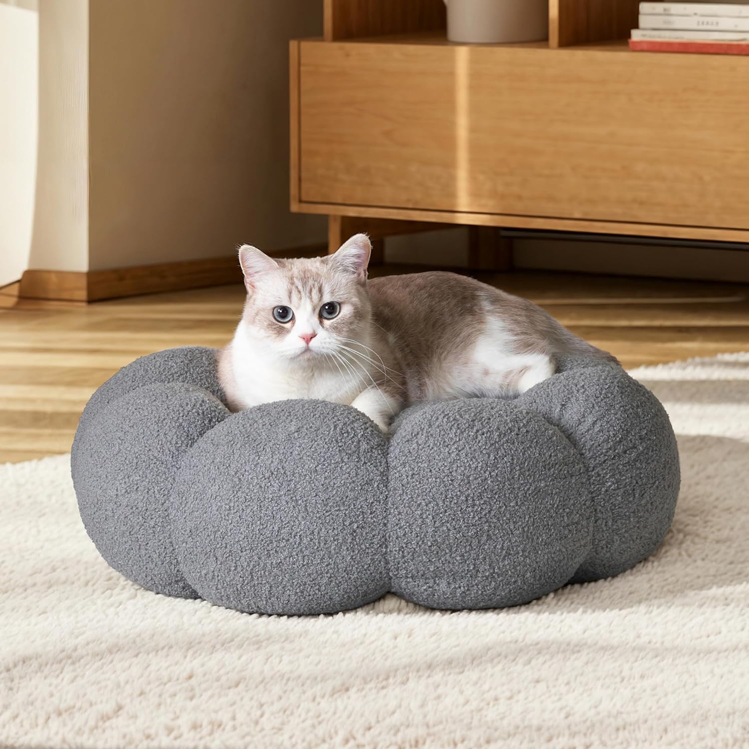 Pet Fluffy Flower Plush Donut Calming Bed