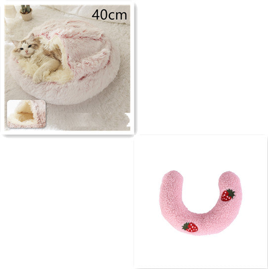 Pet 2-In-1 Round Plush Winter Warm Bed House